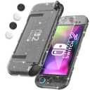 FANPL [Improved Easy Dockable Version] Clear Glitter Case for Nintendo Switch 2, Protective Cover for Switch 2 and JoyCon Controller with Screen Protector 4 Thumb Grip Caps - Strong and Durable