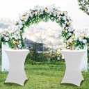 2 Sets 32in Round Folding Cocktail Tables with Spandex Stretch Table Covers for Indoor Outdoor Use Portable Ideal for Parties Events Dining and Gatherings (White Set+2cloth), 2+2 SetB