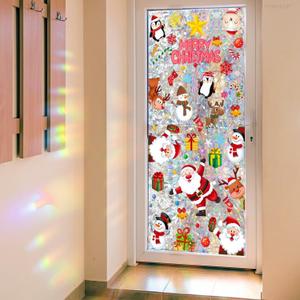 Christmas Window Film Cute Santa Claus Snowman and Elk Window Clings Designs Stained Window Stickers for Glass Windows Static Xmas Decorations Decals for Winter Holiday Party 17.71x 39.37 Inch (Style 15)