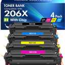 206X Toner Cartridges 4 Pack High Yield MFP M283fdw M283cdw Compatible for HP 206X 206A M255dw Color LaserJet Pro MFP M283fdw M283cdw M255dw M283 M255 Printer Ink (Black Cyan Yellow Magenta)