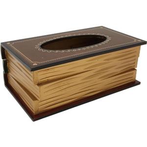 Wooden Antique Book Tissue Box Cover, Book Shaped Tissue Holder, Rectangular Napkin Dispenser, Vintage Facial Paper Holder for Bathroom Living Room Office