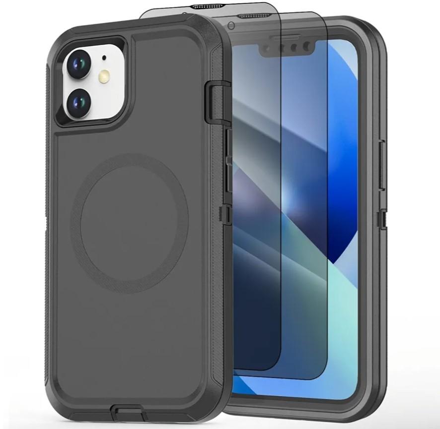 Designed for iPhone 12 & iPhone 12 Pro Case [Compatible with MagSafe] [with Privacy Screen Protector] 3-Layer Full Body Protection Rugged Shockproof Heavy Duty Phone Case Cover, Black