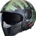 TRIANGLE Full Face Motorcycle Helmets,Off-Road Motocross Helmet for Men & Women,Dual Visor with Internal Tinted Sunshield,Open Face 3/4 Adult Racing Helmet DOT Approved(S) (Green)