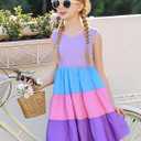 Lovekider Little Girls Casual Cotton Sleeveless Dresses Summer Swing Twirly Sundress Kids 3D Cute Sun Dress 4-8T (Purple)