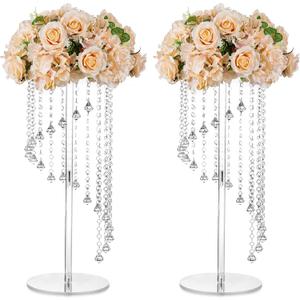 Nuptio Flower Vases Wedding Centerpieces - 2 Pcs 23.6 inches Tall Acrylic Vase Stands for Crystal Centerpiece Table Decorations - Elegant Geometric Flowers Stand for Party Weddings Tables Decoration