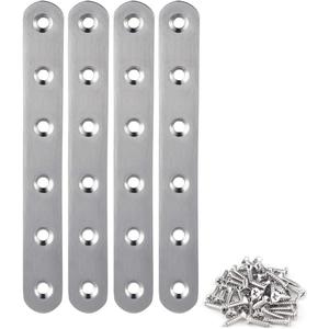 4 Pieces Stainless Steel Straight Brace (6.1 x 0.7 inch156 x 18 mm) Flat Straight Braces, Straight Brackets, 24 Pieces Screws Included