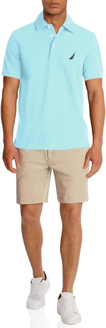 Nautica Men's Short Sleeve Solid Stretch Cotton Pique Polo Shirt (X-Large, Bright Aqua)