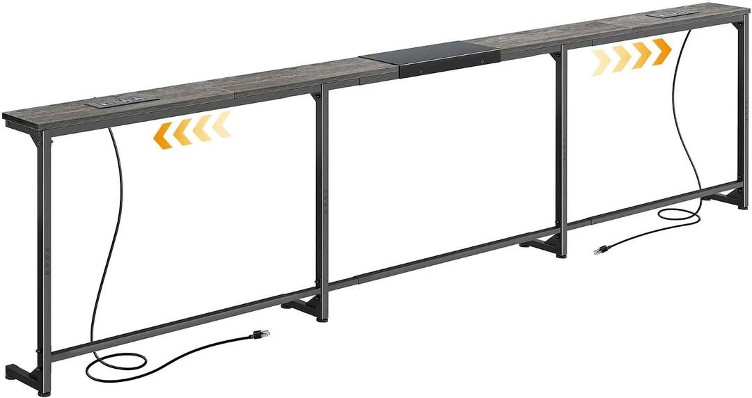 Huuger 94.5-110.2'' Extendable Behind Couch Table with Outlets, Grey, 94.5- 110.2"W x 29.5"H