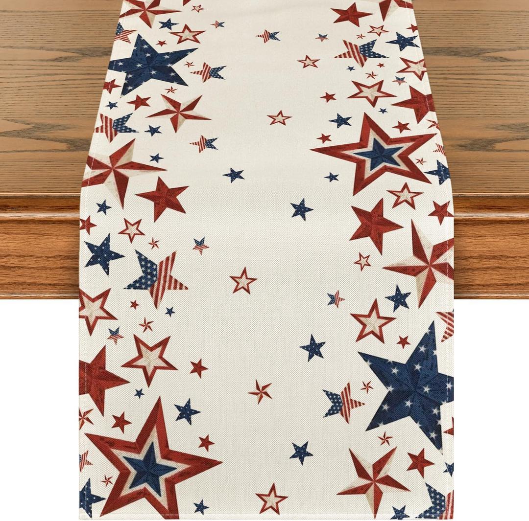 Artoid Mode Old Style Stars American Flag 4th of July Table Runner, Memorial Day Kitchen Dining Table Decoration for Home Party Decor 13x60 Inch