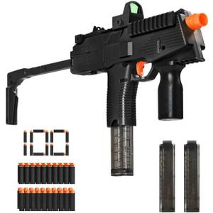 Realistic Toy Gun for Nerf Gun's Soft Bullets, Automatic MP9 Toy Set with 100 Soft Darts, 2 Magazines, Scope, High Capacity Battery, Electric Toy Machine Gun for Kids Age 6-12