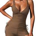 ZAFUL Women's 2025 Tankini Swimsuits Ruched Top Two Piece Tummy Control V Neck Bathing Suits with Short (Large)