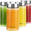 Glass Juice Bottles 4 Pack 12 oz - Wide Mouth Glass Water Bottles with Lids - for Juicing, Protein, Smoothie, Milk, Reusable, BPA Free, Stainless Steel Lids, Blender, Shaker Bottle (400ml)
