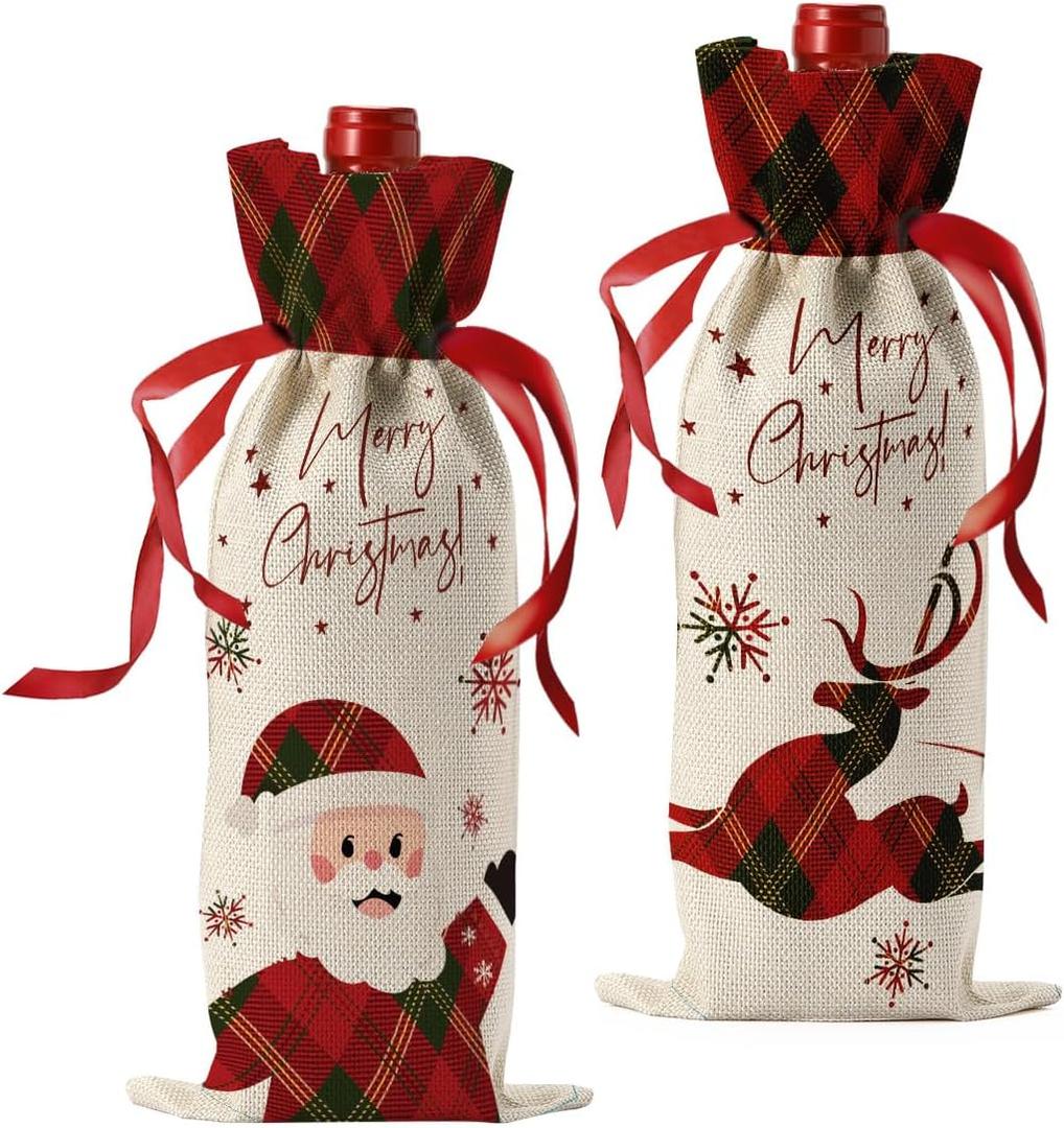 2Pcs Vintage Christmas Gifts for Women Holiday Bag Xmas Gift for Men Her Lady Coworker Friend Bestie Sister Mom Gift Bag Bags for Bottles Gifts