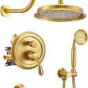 DASAN Brushed Gold Shower System with Tub Spout, Tub and Shower Faucet Combo Set with Valve & Trim Kit Bathtub Shower Faucet Set Bathtub Shower System with Rainfall Shower Head & Handheld, AT309W-BTG