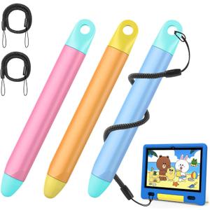Kid-Friendly Stylus Pen with Tethers for Touch Screens, 3 Pack Kids Tablet Stylus for iPad, iPhone, Fire Tablet, Fire Kids, Samsung Tablets and All Touch Screen Devices, Safe Stylus Pen for Kids