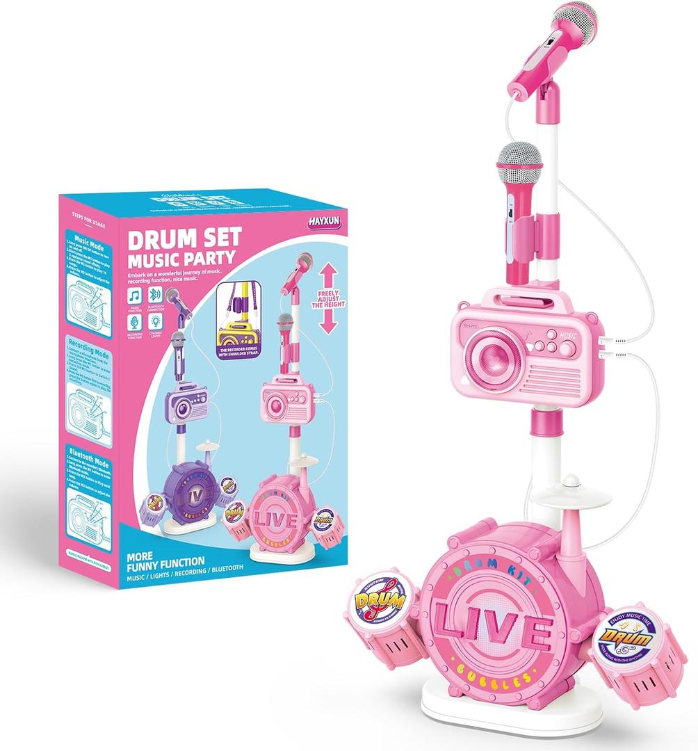 Kids Karaoke Microphone with Adjustable Stand  Bluetooth Kids Karaoke Machine with Lights, Voice Changer, & Recording Microphones for Singing, Christmas & Birthday Gifts for Girls -Pink