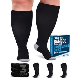 Doctor's Select 3 Pairs Plus Size Compression Socks Wide Calf | Bamboo Viscose Knee High Extra Wide Calf Compression Socks Women & Men | Black 3XL