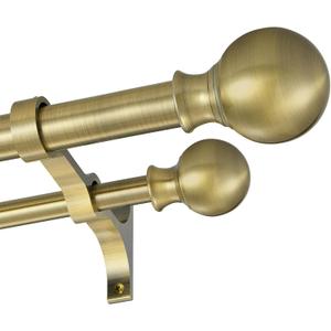 Double Curtain Rods 36-72 Inches with Round Finials, 1 Inch Heavy Duty Drapery Rod with Unique Aluminum Alloy Brackets for Windows, Sliding Door, Patio, Bedroom, Living Room Decoration, Antique Bronze