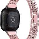 Mtozon Metal Bands Compatible with Fitbit Sense 2/Sense/Versa 4/Versa 3 Watch, Replacement Rhinestone Bling Wristband for Women, Silver Black Rose Gold