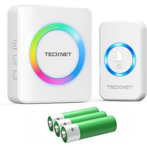 TECKNET Wireless Doorbell, Door Bell 0-120dB, Battery-Powered 1300ft Range, Classroom Doorbells IP66 Waterproof, 60 Chimes & 5 Volume Levels, RGB Light for Home Kids Classroom Hearing Impaired, white