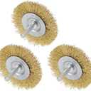 uxcell 2-1/2 Inch Wire Wheel Brush Bench Brass Plated Crimped Steel 1/4-Inch Shank 3 Pcs