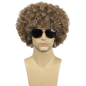 karlery Men Women Unisex Short Curly Golden Brown Afro 70s 80s Funny Disco Rocker Wig Heat Resistant Synthetic Fiber Soft Cosplay Costume Halloween Party Wig