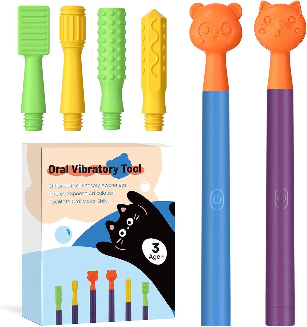 Oral Sensory Stimulation Kit with 6 Soft Textured Heads for Speech Therapy & Feeding Support, Muscle Strength & Phonation Improvement - Double (Purple+blue)