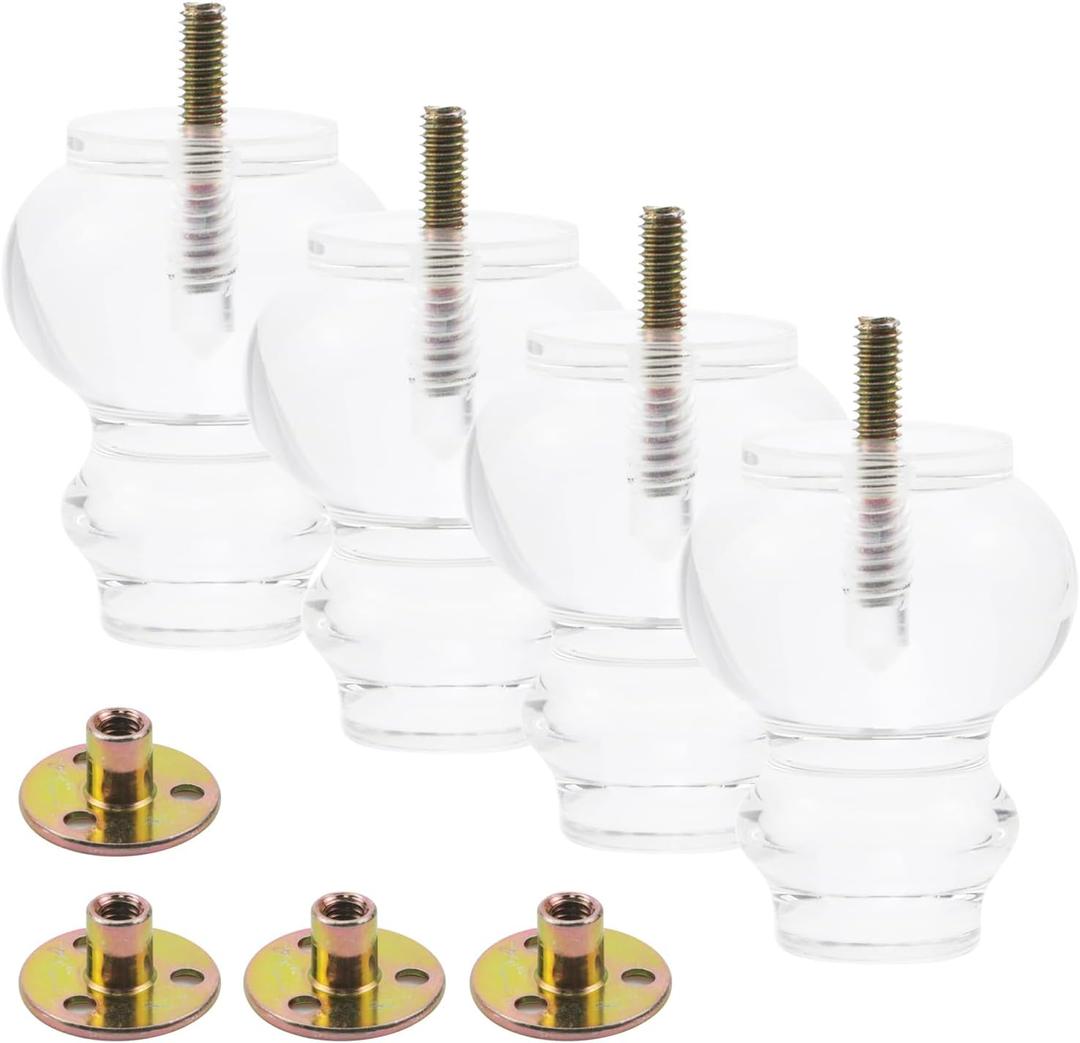 Mcredy Acrylic Furniture Legs - 3.35 Inches / 85 mm Height Cabinet Feet - Transparent Sofa Couch Legs, Pack of 4, Type-1