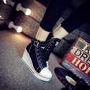 Women's Canvas High-Heeled Shoes Fashion Sneakers Casual Shoes for Walking Platform Wedges Pump Shoes (Black)