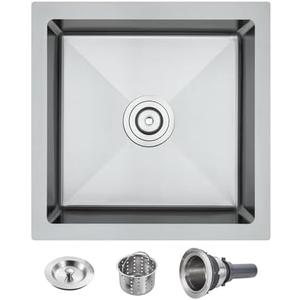 POPFLY 15×15 Inch Undermount Kitchen Sink, 18 Gauge 304 Stainless Steel Bar Sink, 15" Small Kitchen Mini Sink, Brushed Nickel Fregaderos De Cocina Modernos