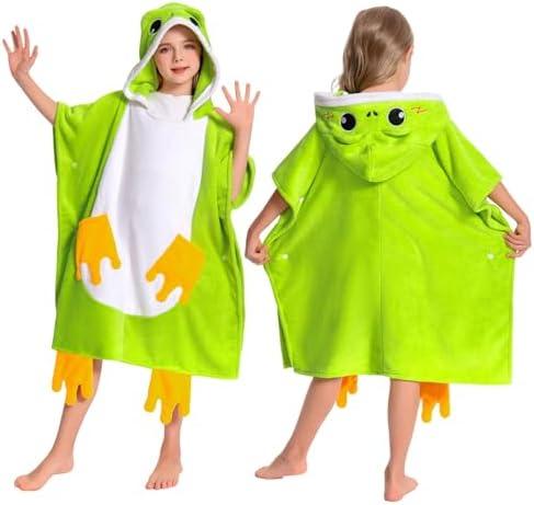 OLAOLA Frog Hooded Kids Beach Towels, Soft Absorbent Kids Hooded Bath Towel Wrap for Boys Girls, Toddler Pool Swim Towel with Hood for Ages 3-12, 