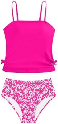Girls Tankini Swimsuits Two Piece Bathing Suit Drawstring Swimwear Set for Girls 13-14 Years