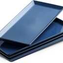 KOOV Ceramic Serving Tray, 14 Inches Large Platter, Rectangular, Porcelain Plates, Dishes for Dinner, Party, Sushi, Dessert, Food, Set of 4 (Stone Blue)