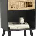 MaxSmeo Mid Century Modern Nightstand, Rattan Side Table with Drawer for Bedside, Living Room, Bedroom and Small Spaces, Black