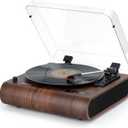 Record Player, 3 Speed Bluetooth Turntable with Built-in Speakers, FM Radio, Vinyl-MP3 Encoding, USB & SD Playback, LED Screen, Wooden Retro LP Player