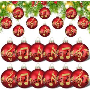 12 Pcs Red Musical Christmas Ornament for Tree 2.4'' Music Notes Balls Music Themed Hanging Ornaments Musical Notes Christmas Ornament Gift Xmas Tree Decorations