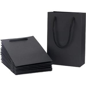 Mini Gift Bags 30 Pack, 5.1''2.4''7.5'' Small Black Gift Bag Bulk with Cotton Handle, Small Size Matte Black Bags for Gifts Kraft Paper Bag