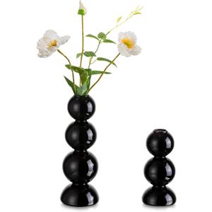 Glass Bubble Vases for Flowers, Hewory 2pcs Black Unique Cute Single Flower Vase for Centerpieces, Funky Aesthetic Vase Skinny Bud Vase, Cool Groovy Decor for Home Living Room Bedroom Office Tabletop