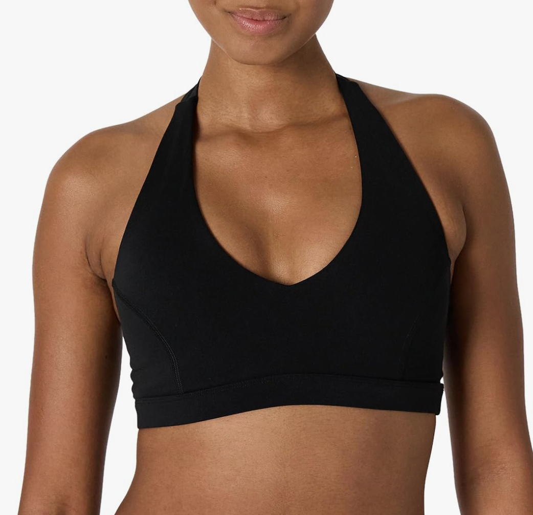 Queenike Women's Active FormFlex Buttery Soft Light Support Halter V-Neck Sports Bra, (Black, XL)