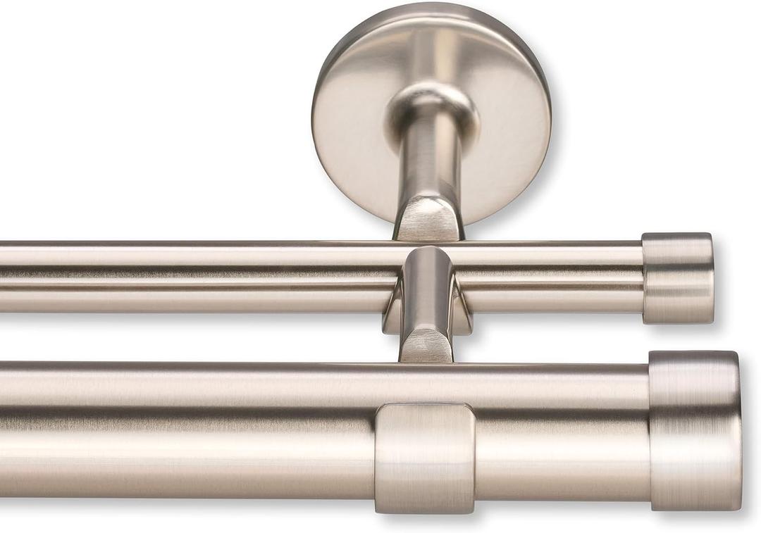 Cambria Designer Brushed Nickel Fixed Length Double Curtain Rod - 9 ft