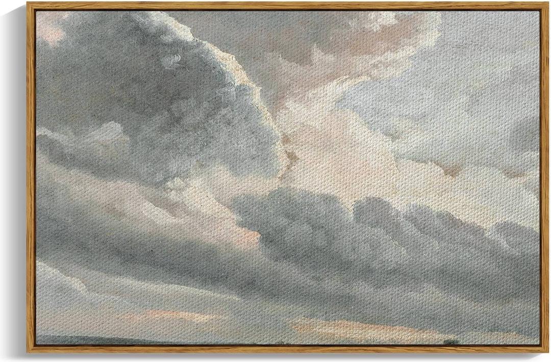 InSimSea Framed Canvas Wall Art Vintage Decor, Nature Wall Decor, Large Sky Clouds Sunset Wall Art Prints for Living Room, Classical Retro Paintings for Bedroom Office Home Decoration, 16"x24"