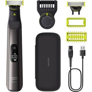 Philips Norelco OneBlade 360 Pro Face + Body Electric Beard Trimmer, Shaver & Bodygroomer, with 360 Blade Technology, 2X 360 Blade, 20-Length Adjustable Comb, Body Kit, & Travel Case, QP6552/90 (Black/Lime Green)