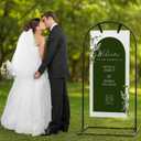 Welcome Sign Stand, Adjustable Sign Holder Stand w/ Poster Design Templates & Leather Straps, Heavy Duty Metal Easel for Wedding, Bridal Shower, Birthday Party, Baby Shower, 68" x 30" x 20"