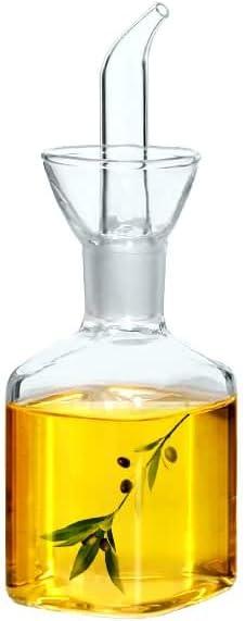 Oil Bottle Glass Olive Oil Dispenser Bottle Glass Cooking Oil Vinegar Measuring Dispenser With Spout for Kitchen and BBQ (125ml/4.27oz)