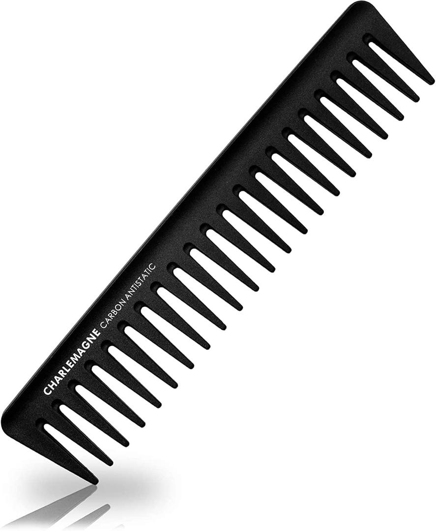 Charlemagne Carbon Hair Comb for Men - 19 cm, Coarse Teeth - Antistatic, Shatterproof Carbon Wide Tooth Comb for Curls & Texture Detangling - Developed by Barbers, Designed in Germany (19 Cm Wide Tooth Comb)
