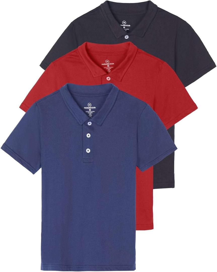 3 Pack Boys' Polo Shirts Short Sleeve Jersey Cotton School Uniform Golf | Available in Sizes 4-18, Dress Shirt, Collared, Church, Everyday Wear, Solid, Poli, Performance, Royal; Soft Cotton & Tagless (XXXL)