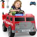 ELEMARA 12V Ride on Fire Truck, Electric Ride on Car for Kids,Battery Powered Toddler Car w/Parent Remote Control,Siren-Call,walkie-talkies, Flashing Lights,Fire Extinguishers, Bluetooth,Music,UBS.