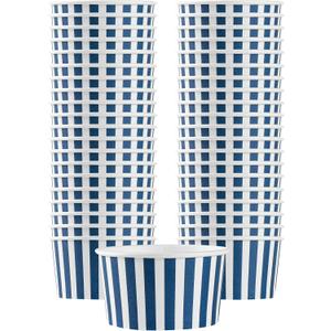 Restaurantware Coppetta 8 Ounce Dessert Cups, 50 Disposable Ice Cream Cups - Lids Sold Separately, Sturdy, Blue And White Paper FroYo Bowls, Striped, For Hot And Cold Foods, Perfect For Gelato
