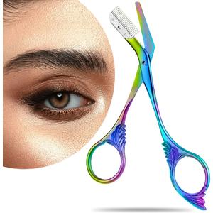 Eyebrow Trimmer Scissor With Comb, Eyebrow Trimmers, Professional Precision Eyebrow Trimmer, Eyebrow Trimmer Scissors with Combs, A Must-have Makeup Tool (Color Titanium)