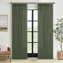 Pinch Pleated Olive Green Linen Curtains 84 Inches Long 2 Panels Set for Living Room Bedroom Dining Pinch Pleat Back Tab Light Filtering Farmhouse Boho Dark Green Loden Window Curtain Drapes W50xL84